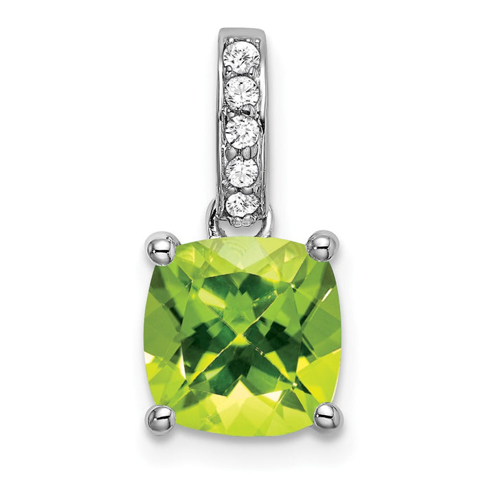 14k White Gold Cushion Peridot and Diamond Pendant-PM7048-PE-006-WA