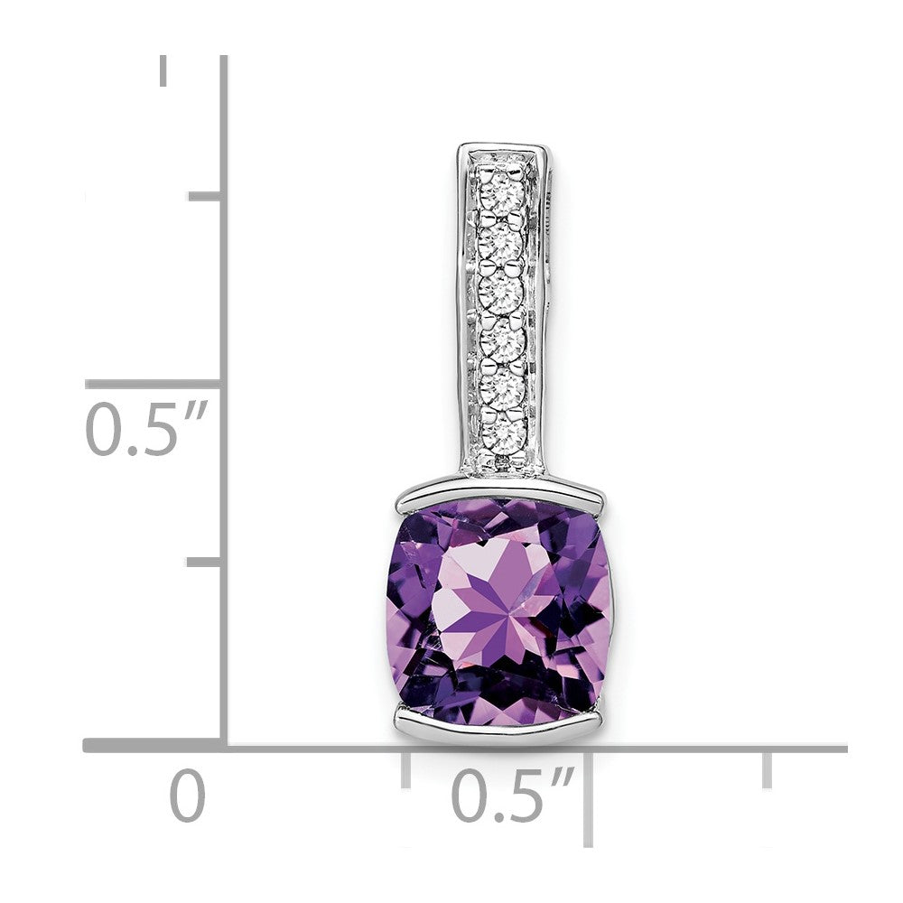 14k White Gold Cushion Amethyst and Diamond Pendant-PM7049-AM-012-WA