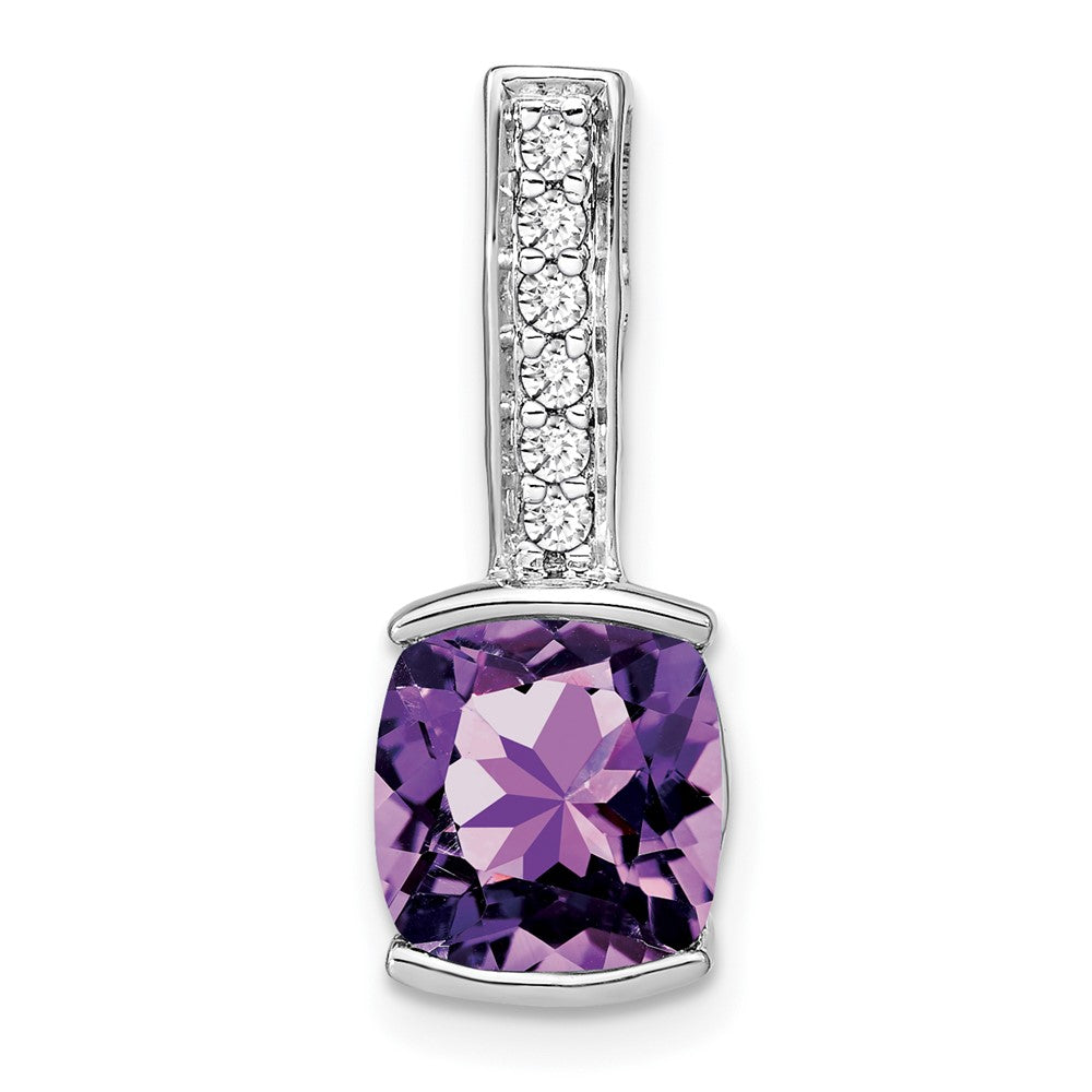 14k White Gold Cushion Amethyst and Diamond Pendant-PM7049-AM-012-WA