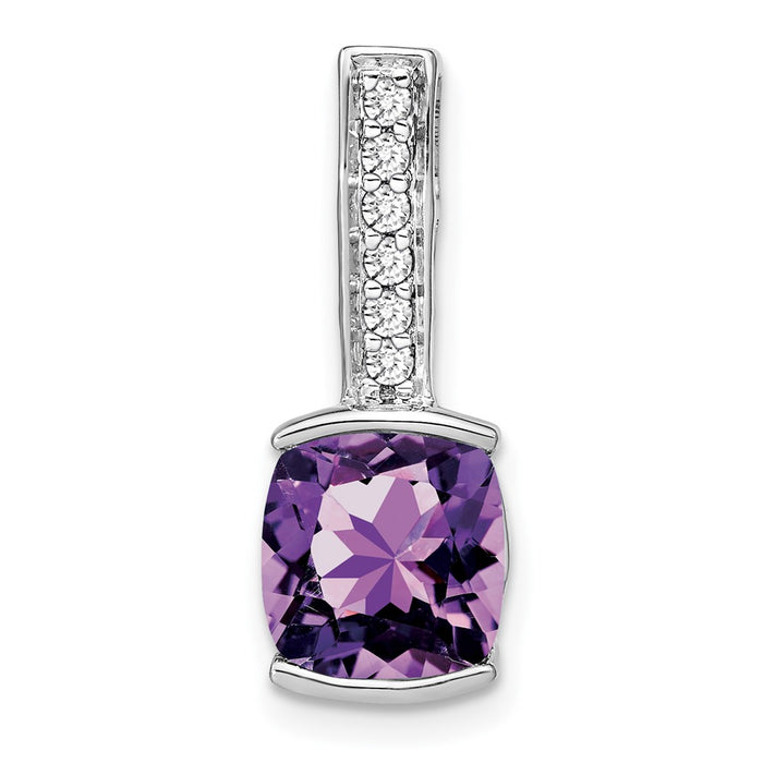 14k White Gold Cushion Amethyst and Diamond Pendant-PM7049-AM-012-WA