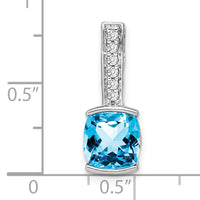 14k White Gold Cushion Blue Topaz and Diamond Pendant-PM7049-BT-012-WA