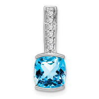 14k White Gold Cushion Blue Topaz and Diamond Pendant-PM7049-BT-012-WA