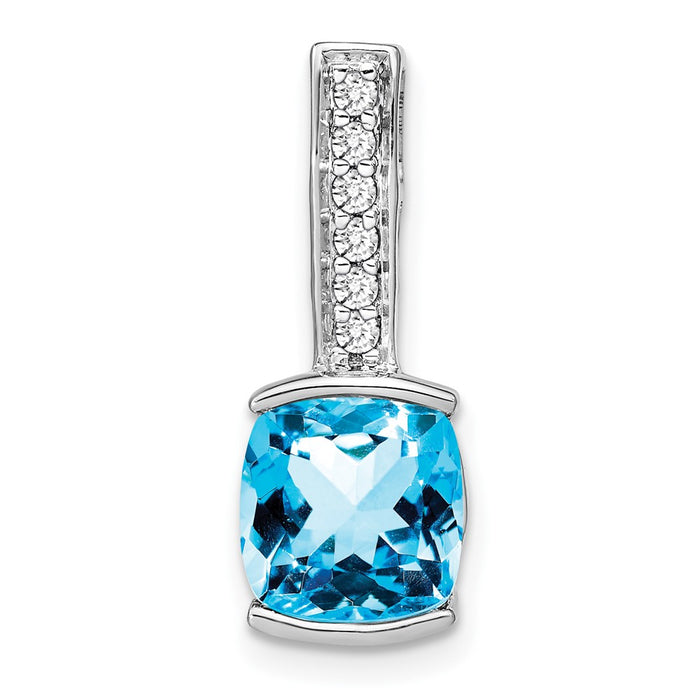 14k White Gold Cushion Blue Topaz and Diamond Pendant-PM7049-BT-012-WA