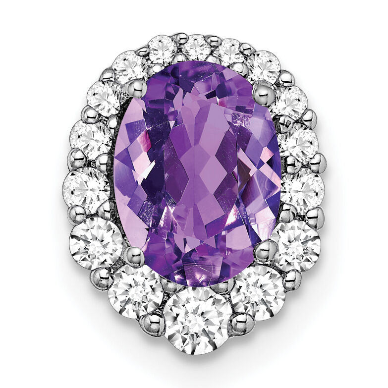14k White Gold Oval Amethyst and Diamond Halo Chain Slide-PM7050-AM-033-WA