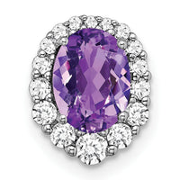 14k White Gold Oval Amethyst and Diamond Halo Chain Slide-PM7050-AM-033-WA