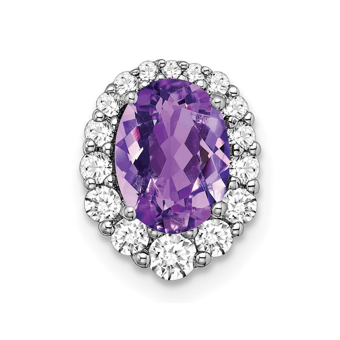 14k White Gold Oval Amethyst and Diamond Halo Chain Slide-PM7050-AM-033-WA