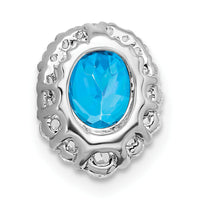14k White Gold Oval Blue Topaz and Diamond Halo Chain Slide-PM7050-BT-033-WA