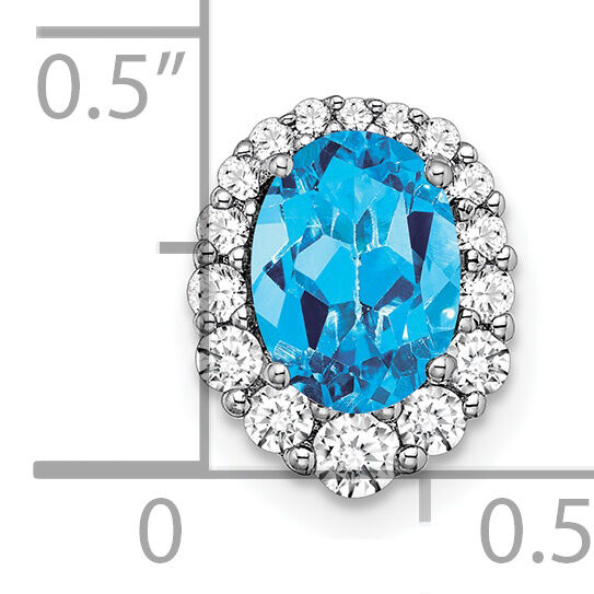 14k White Gold Oval Blue Topaz and Diamond Halo Chain Slide-PM7050-BT-033-WA