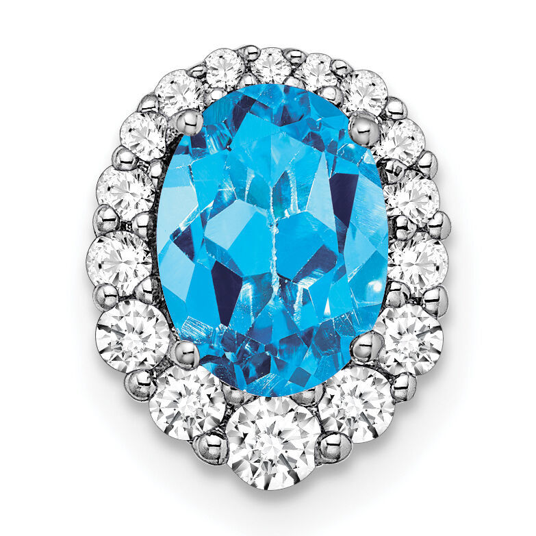 14k White Gold Oval Blue Topaz and Diamond Halo Chain Slide-PM7050-BT-033-WA