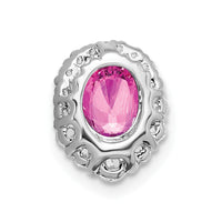 14k White Gold Oval Creat. Pink Sapphire/Diamond Halo Chain Slide-PM7050-CPS-033-WA