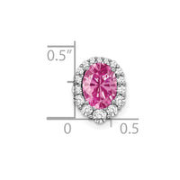 14k White Gold Oval Creat. Pink Sapphire/Diamond Halo Chain Slide-PM7050-CPS-033-WA