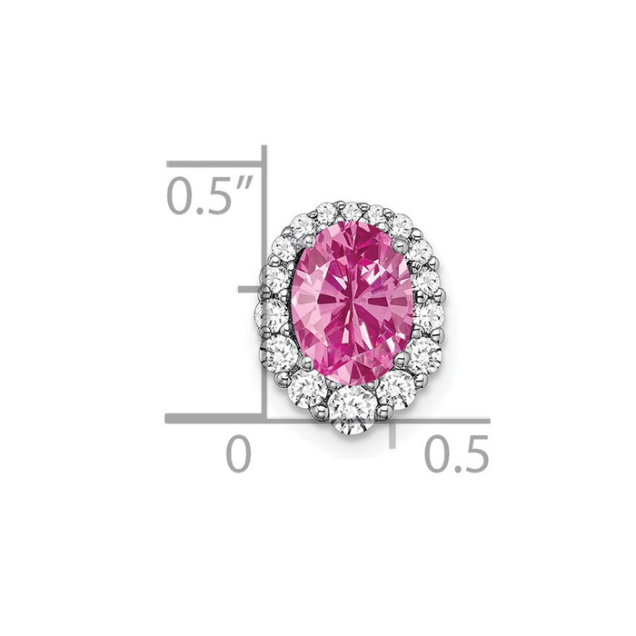 14k White Gold Oval Creat. Pink Sapphire/Diamond Halo Chain Slide-PM7050-CPS-033-WA