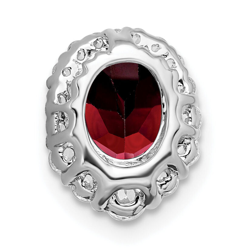 14k White Gold Oval Garnet and Diamond Halo Chain Slide-PM7050-GA-033-WA