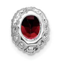 14k White Gold Oval Garnet and Diamond Halo Chain Slide-PM7050-GA-033-WA