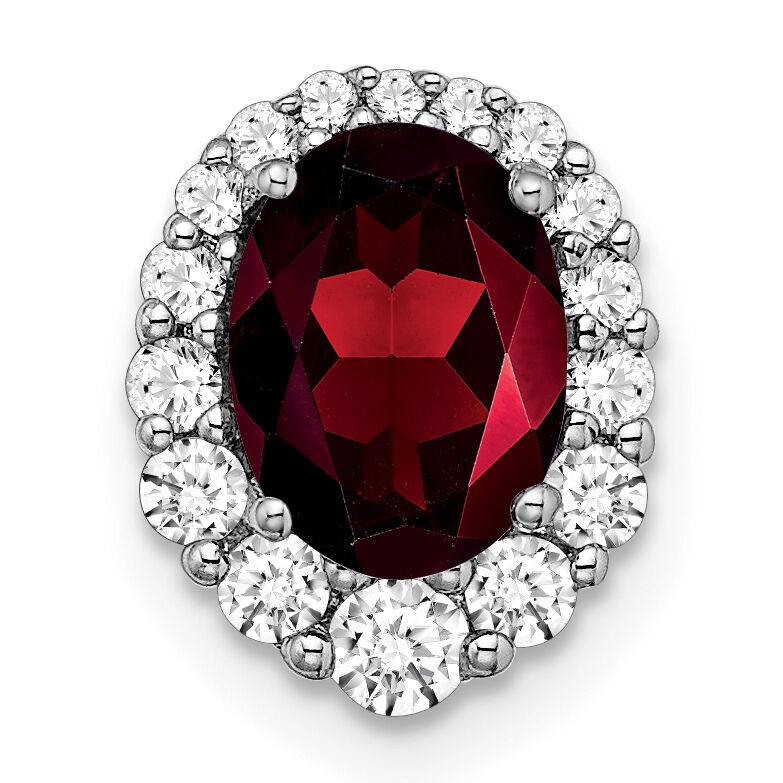 14k White Gold Oval Garnet and Diamond Halo Chain Slide-PM7050-GA-033-WA
