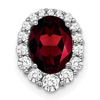 14k White Gold Oval Garnet and Diamond Halo Chain Slide-PM7050-GA-033-WA
