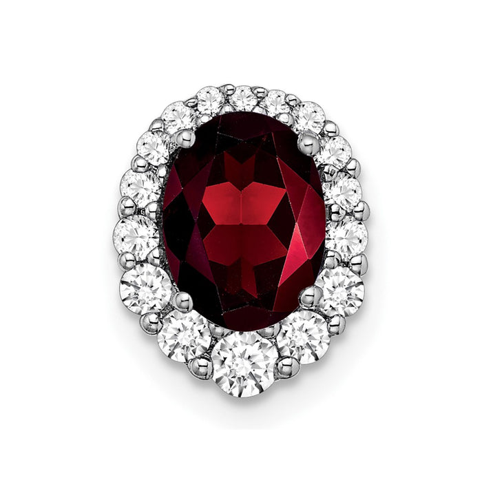 14k White Gold Oval Garnet and Diamond Halo Chain Slide-PM7050-GA-033-WA