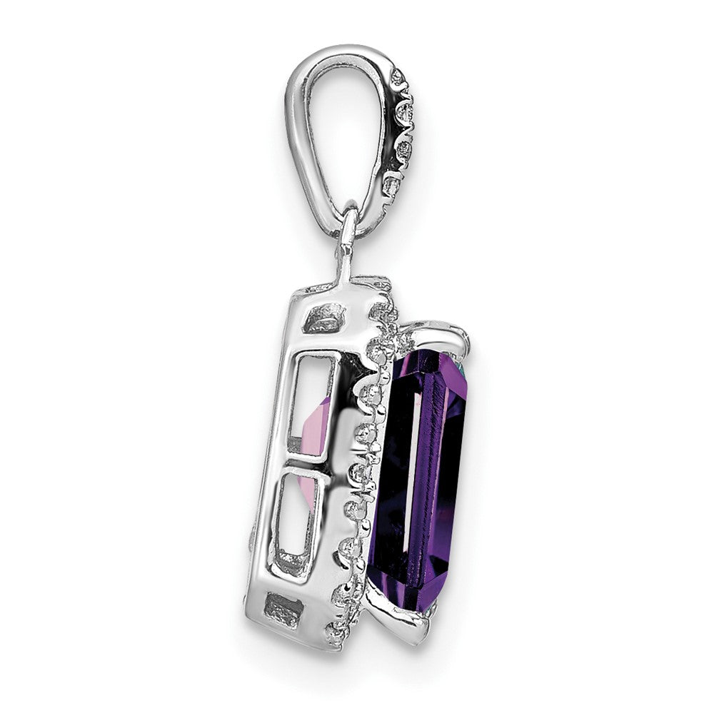 14k White Gold Emerald-cut Amethyst and Diamond Halo Pendant-PM7051-AM-005-WA
