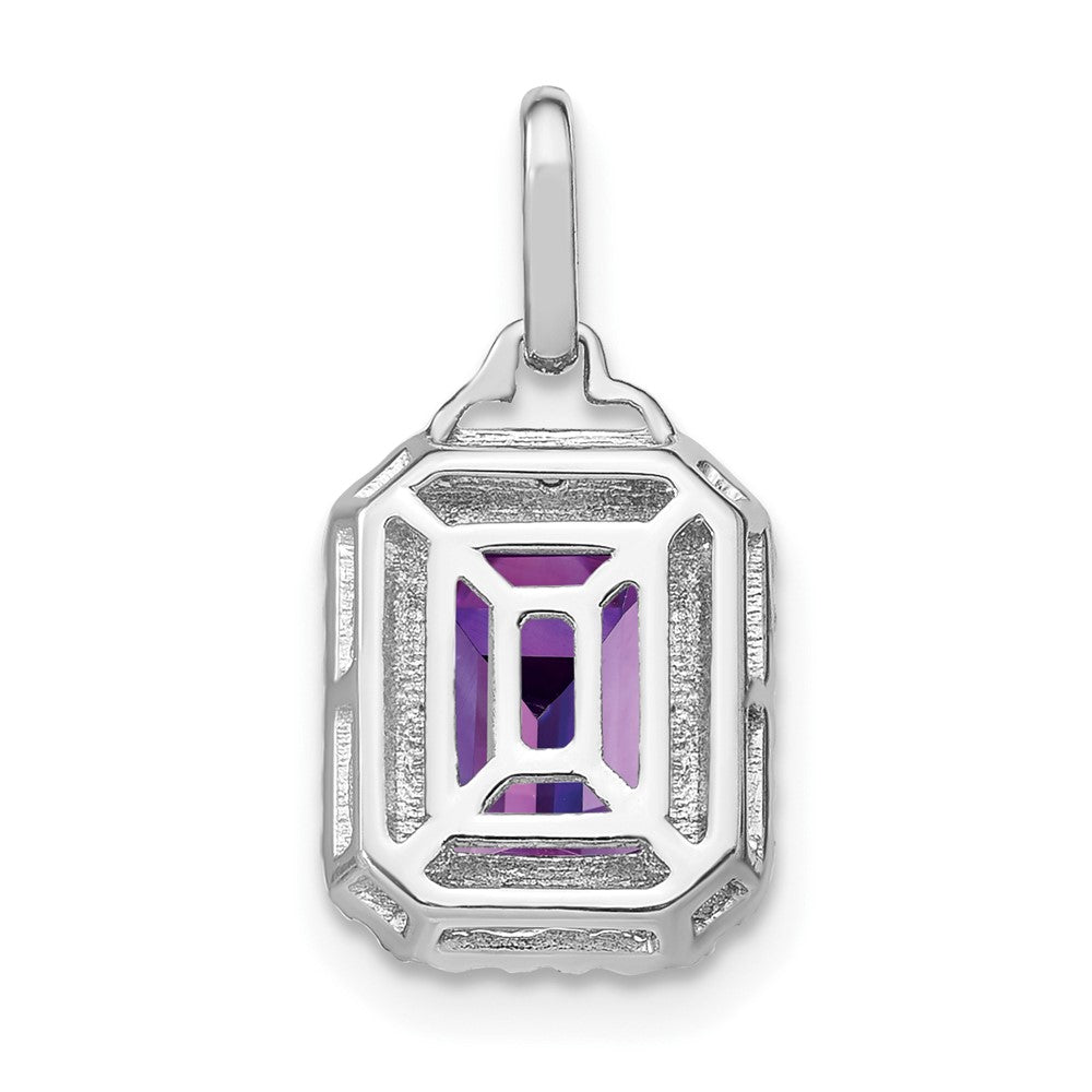 14k White Gold Emerald-cut Amethyst and Diamond Halo Pendant-PM7051-AM-005-WA