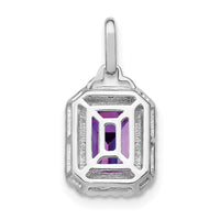14k White Gold Emerald-cut Amethyst and Diamond Halo Pendant-PM7051-AM-005-WA