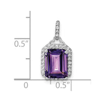 14k White Gold Emerald-cut Amethyst and Diamond Halo Pendant-PM7051-AM-005-WA