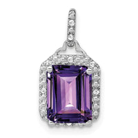 14k White Gold Emerald-cut Amethyst and Diamond Halo Pendant-PM7051-AM-005-WA