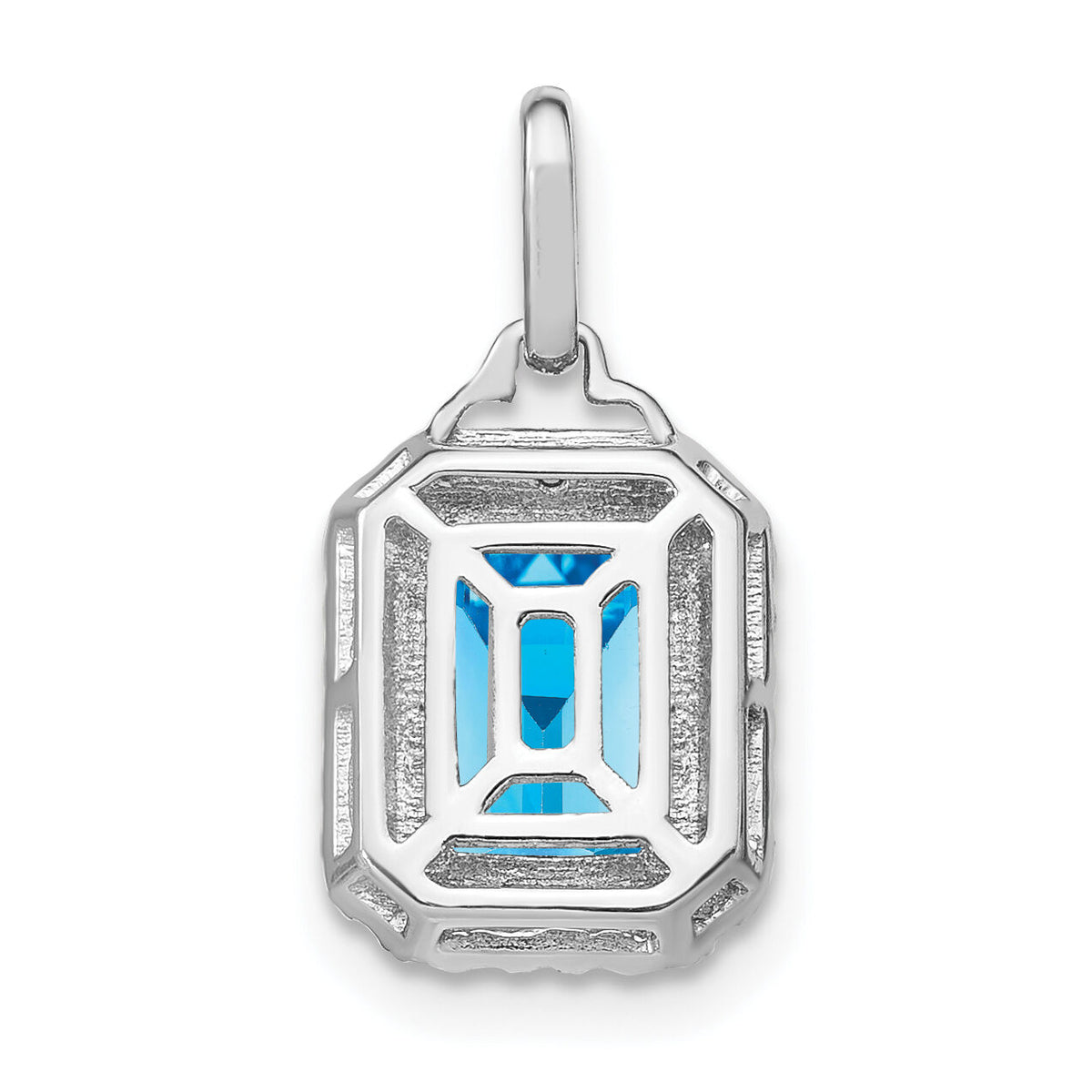 14k White Gold Emerald-cut Blue Topaz and Diamond Halo Pendant-PM7051-BT-005-WA