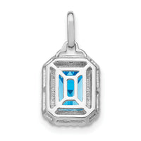 14k White Gold Emerald-cut Blue Topaz and Diamond Halo Pendant-PM7051-BT-005-WA