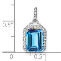 14k White Gold Emerald-cut Blue Topaz and Diamond Halo Pendant-PM7051-BT-005-WA