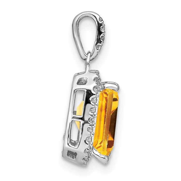 14k White Gold Emerald-cut Citrine and Diamond Halo Pendant-PM7051-CI-005-WA