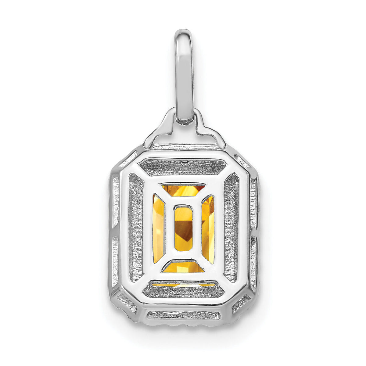 14k White Gold Emerald-cut Citrine and Diamond Halo Pendant-PM7051-CI-005-WA