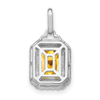 14k White Gold Emerald-cut Citrine and Diamond Halo Pendant-PM7051-CI-005-WA