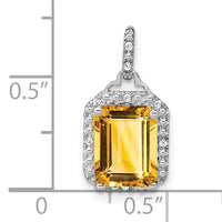14k White Gold Emerald-cut Citrine and Diamond Halo Pendant-PM7051-CI-005-WA