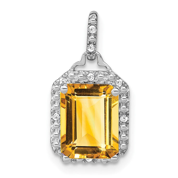 14k White Gold Emerald-cut Citrine and Diamond Halo Pendant-PM7051-CI-005-WA
