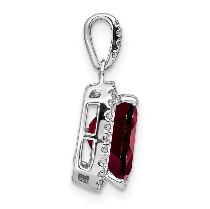 14k White Gold Emerald-cut Garnet and Diamond Halo Pendant-PM7051-GA-005-WA