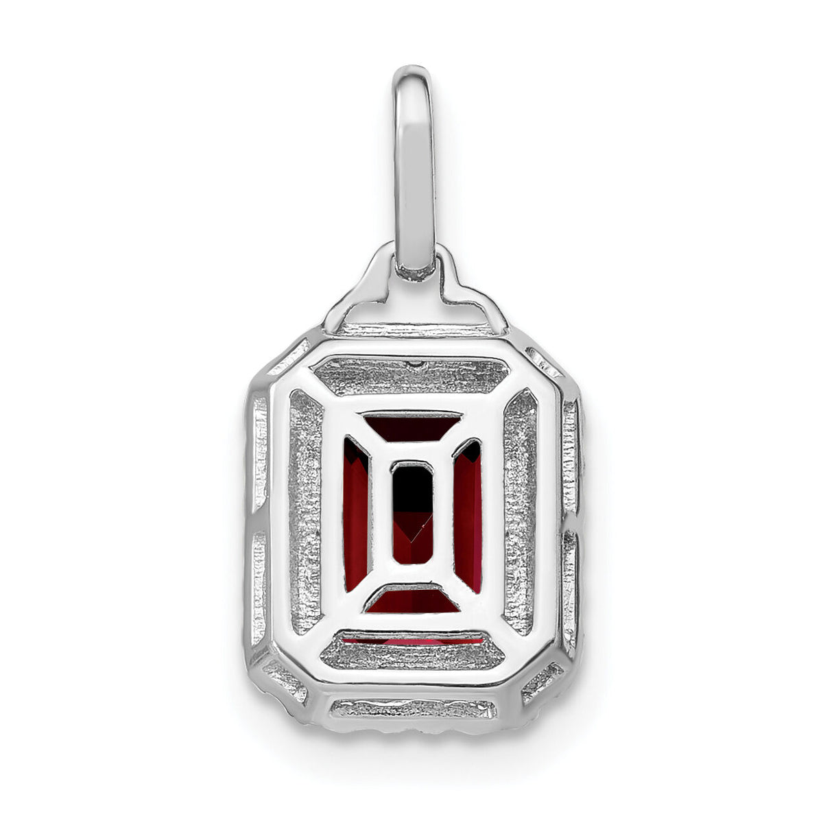 14k White Gold Emerald-cut Garnet and Diamond Halo Pendant-PM7051-GA-005-WA