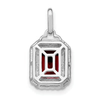 14k White Gold Emerald-cut Garnet and Diamond Halo Pendant-PM7051-GA-005-WA