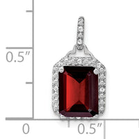 14k White Gold Emerald-cut Garnet and Diamond Halo Pendant-PM7051-GA-005-WA