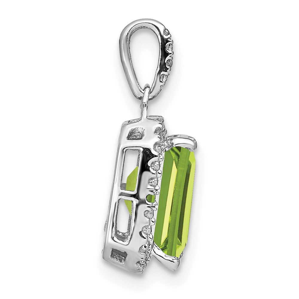 14k White Gold Emerald-cut Peridot and Diamond Halo Pendant-PM7051-PE-005-WA