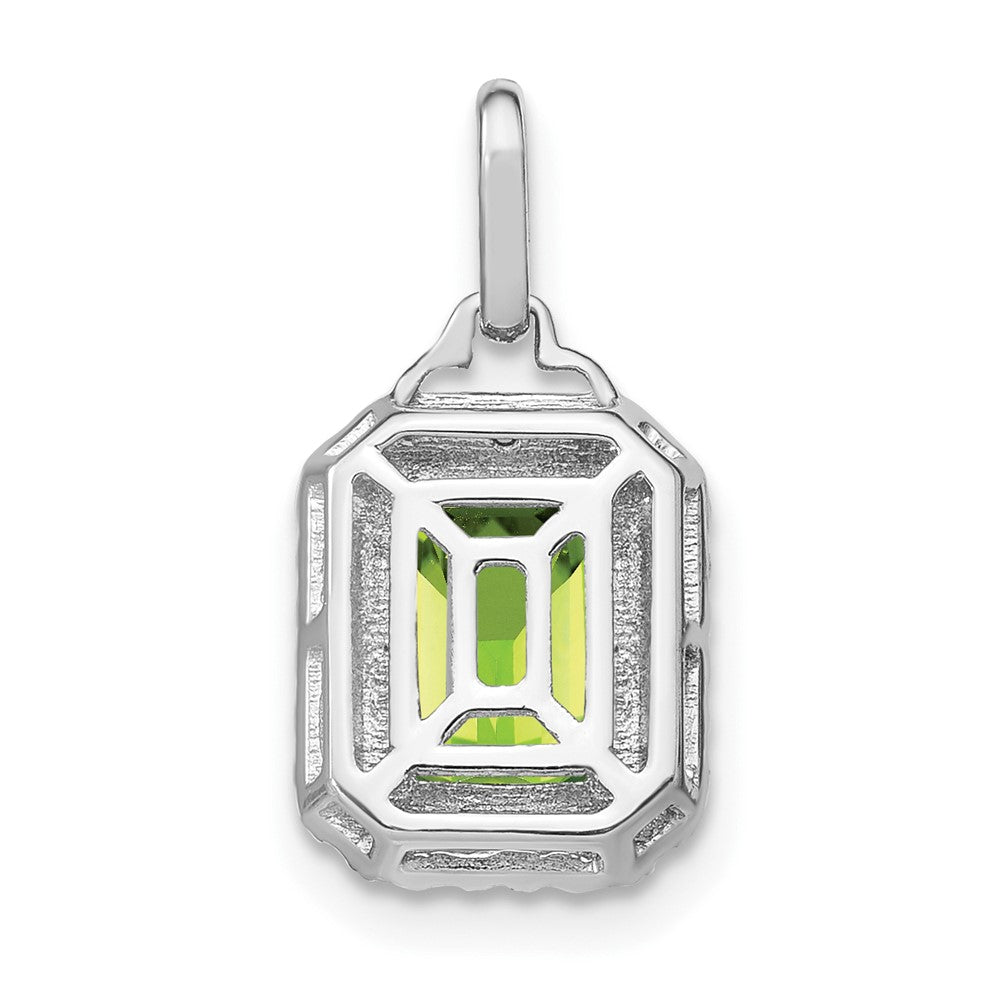 14k White Gold Emerald-cut Peridot and Diamond Halo Pendant-PM7051-PE-005-WA