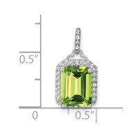 14k White Gold Emerald-cut Peridot and Diamond Halo Pendant-PM7051-PE-005-WA