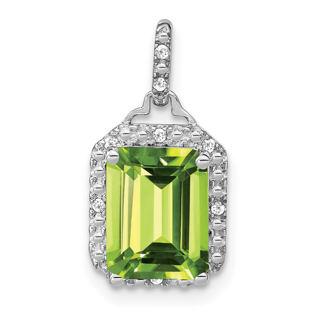 14k White Gold Emerald-cut Peridot and Diamond Halo Pendant-PM7051-PE-005-WA