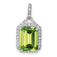 14k White Gold Emerald-cut Peridot and Diamond Halo Pendant-PM7051-PE-005-WA