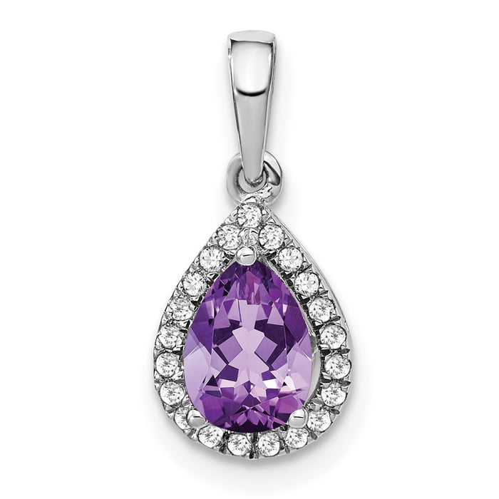 14k White Gold Pear Amethyst and Diamond Halo Pendant-PM7052-AM-010-WA