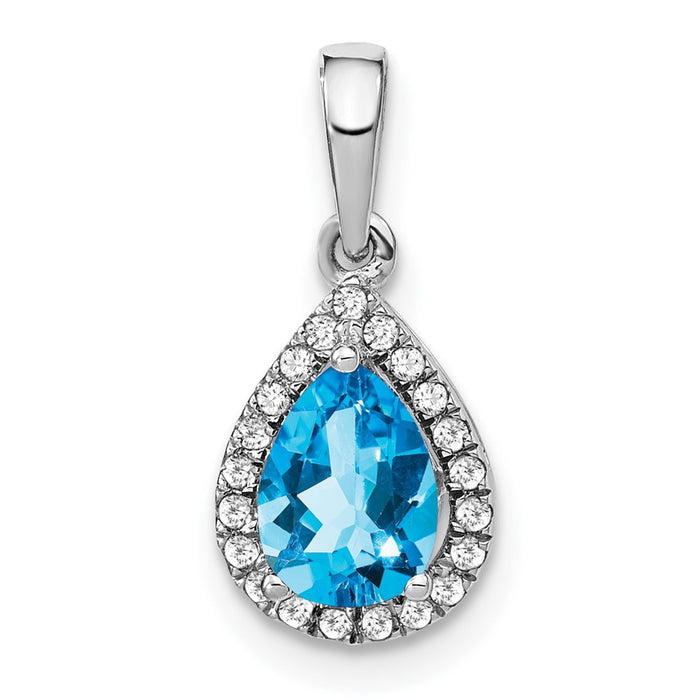 14k White Gold Pear Blue Topaz and Diamond Halo Pendant-PM7052-BT-010-WA