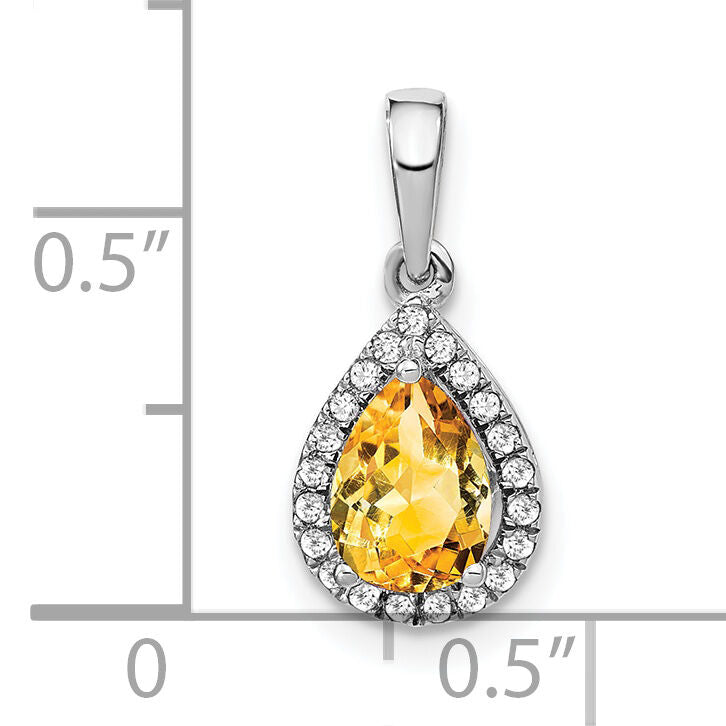14k White Gold Pear Citrine and Diamond Halo Pendant-PM7052-CI-010-WA