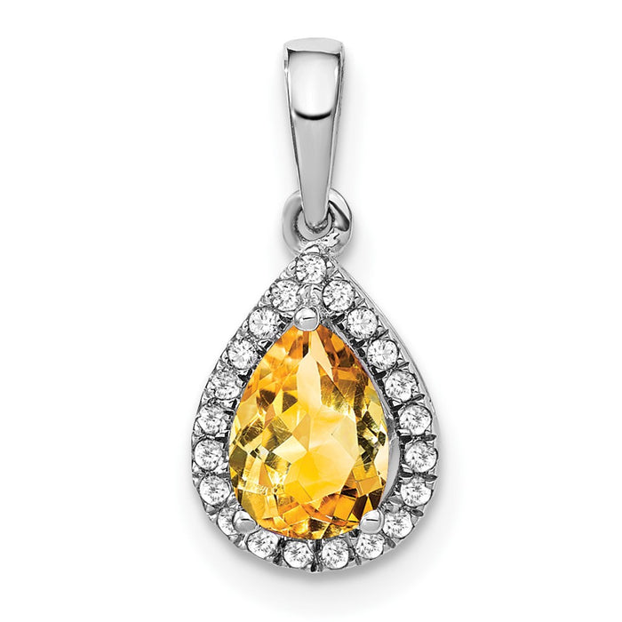 14k White Gold Pear Citrine and Diamond Halo Pendant-PM7052-CI-010-WA