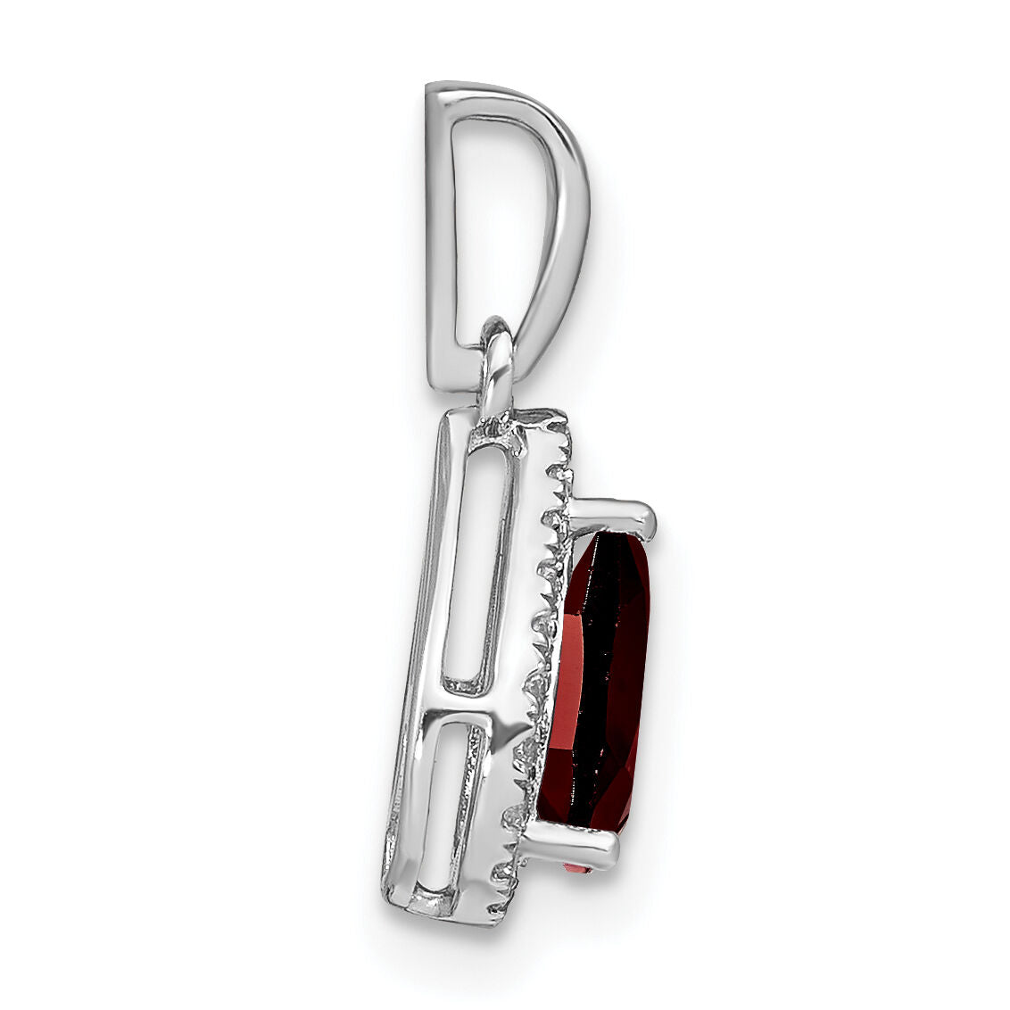 14k White Gold Pear Garnet and Diamond Halo Pendant-PM7052-GA-010-WA