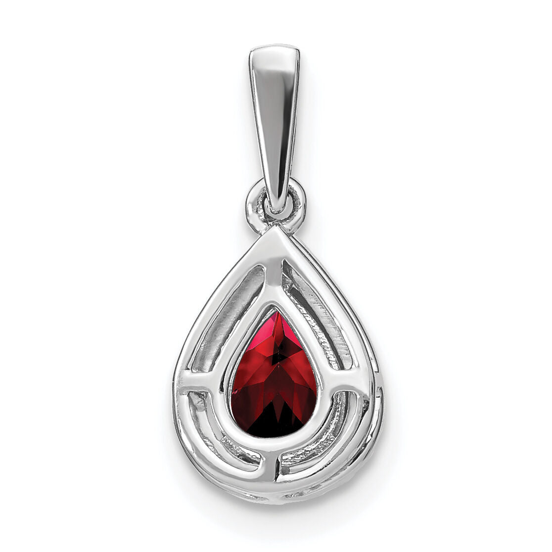 14k White Gold Pear Garnet and Diamond Halo Pendant-PM7052-GA-010-WA
