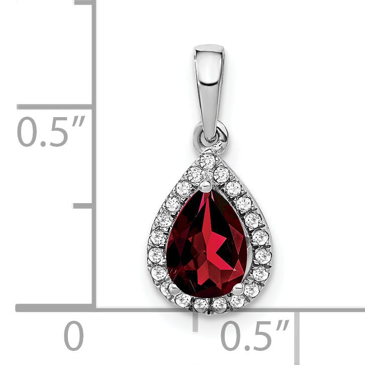 14k White Gold Pear Garnet and Diamond Halo Pendant-PM7052-GA-010-WA